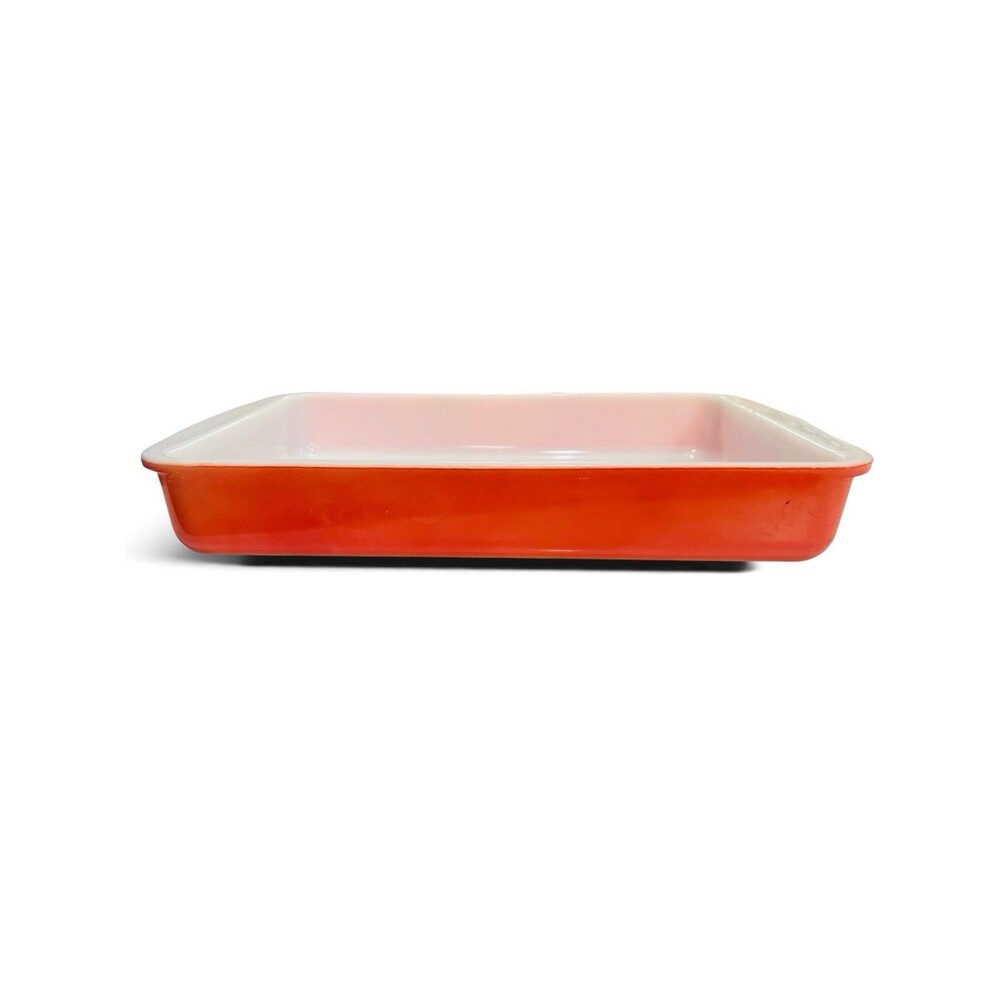 Vintage PYREX Orange Red 9x13 Milk Glass Rectangular Baking Dish Casserole